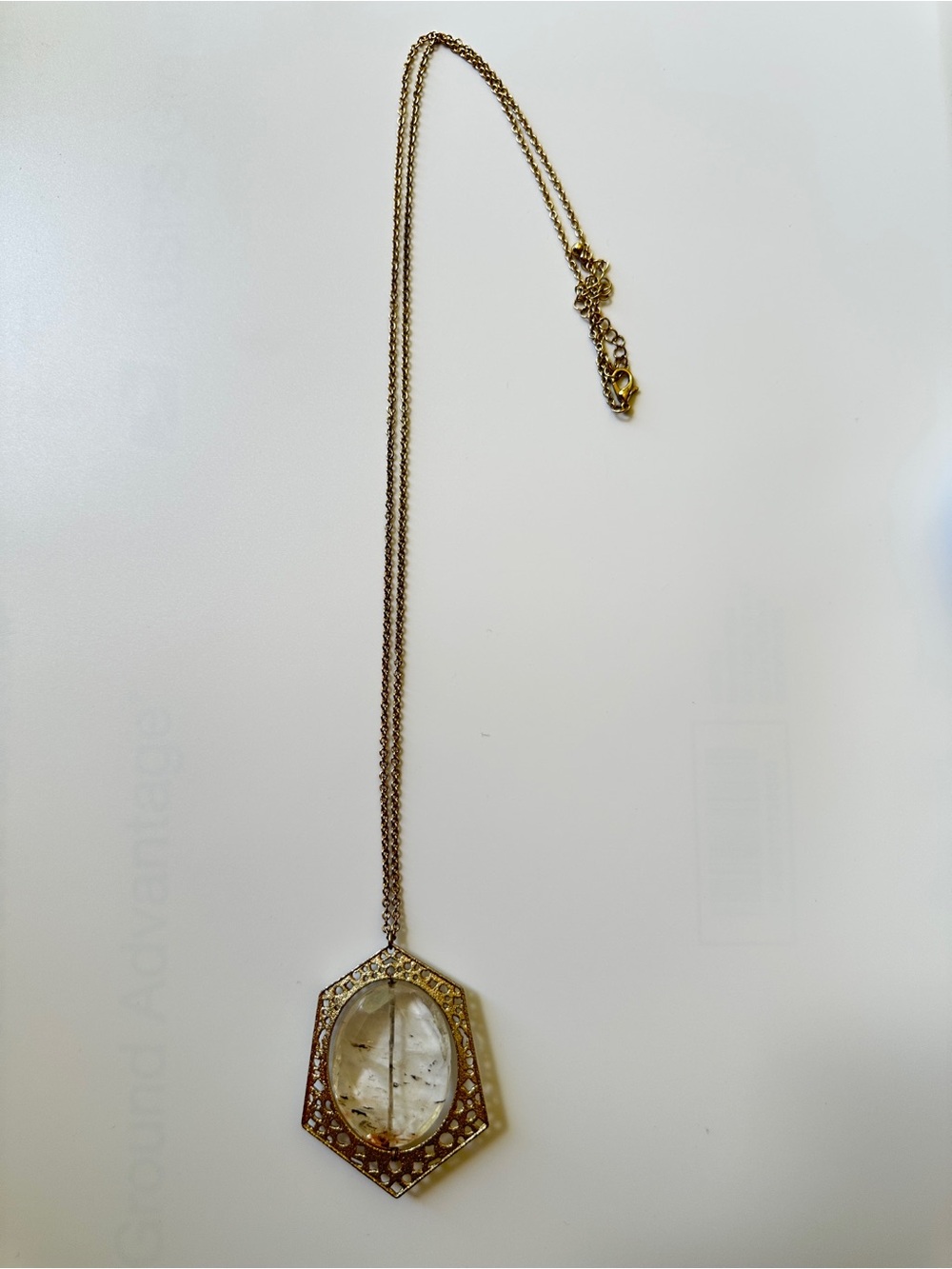 Gold-Tone Hexagon Pendant Necklace with Clear Stone
